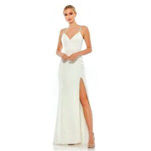 FLAWED - NWT Mac Duggal Sweetheart Evening Gown Rhinestone Accents White 6 #8636